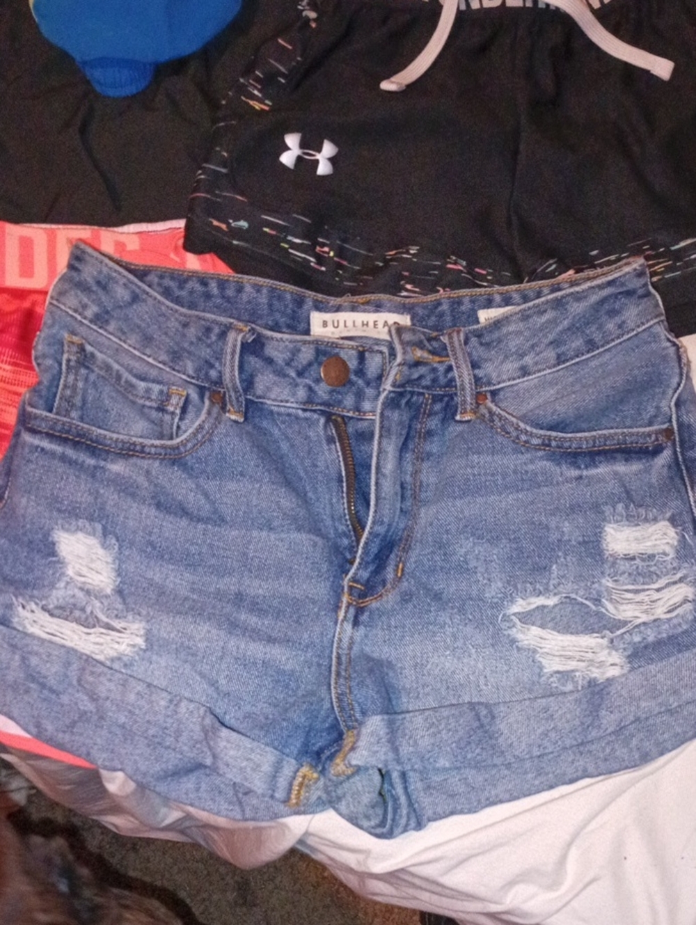 Bullhead Distressed Light Blue Rolled Hem Jean Shorts